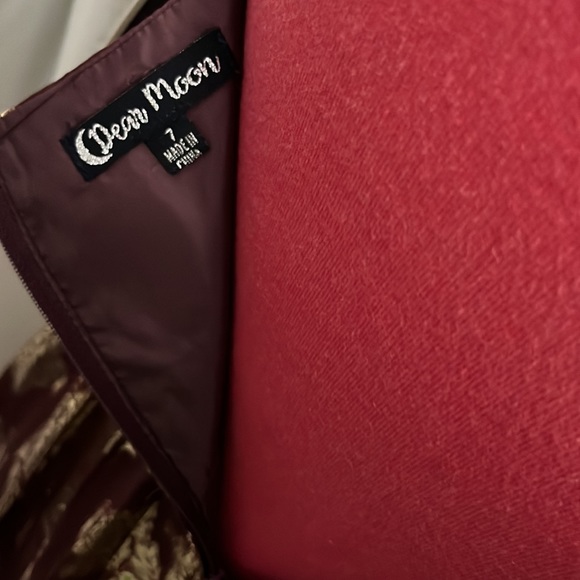 NWT Prom/Formal Maroon and Gold Floral Floor Length Gown - Picture 7 of 10